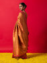 Saffron Pink Golden Jaal Muga Silk Banarasi Saree with Blouse Fabric